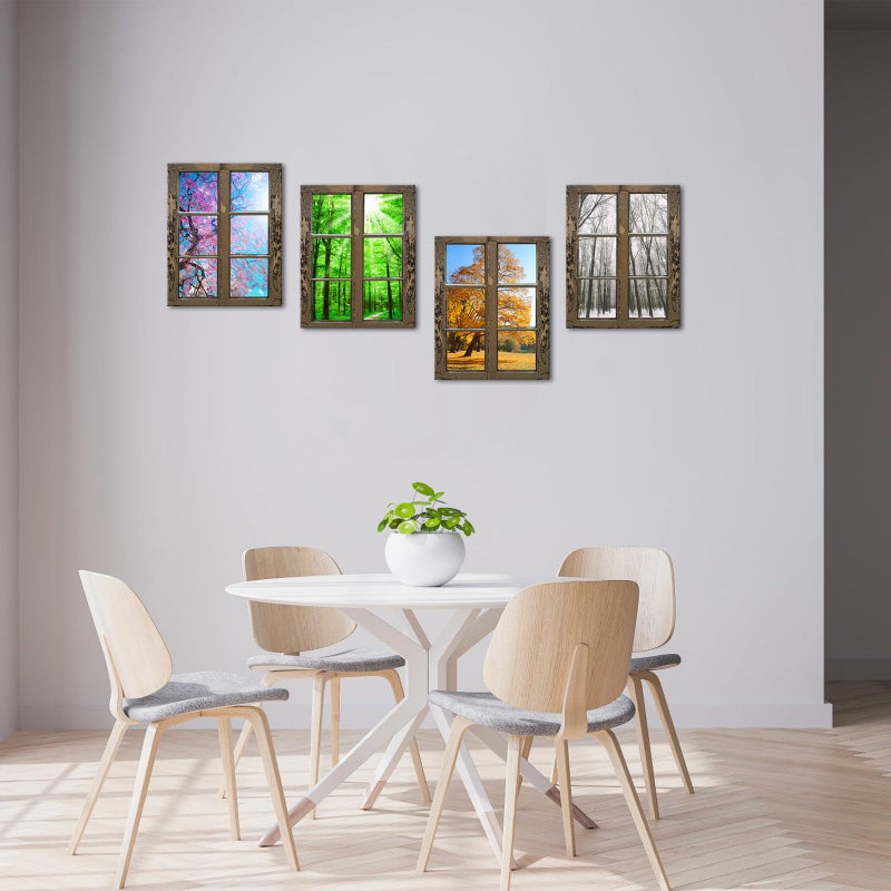 iHAPPYWALL 4 Seasons Modern Landscape Window Frame Style Wall Decor Spring Summer Autumn Winter Season Changes Forest with Sunshine Picture for Living Room Ready to Hang - Image 2